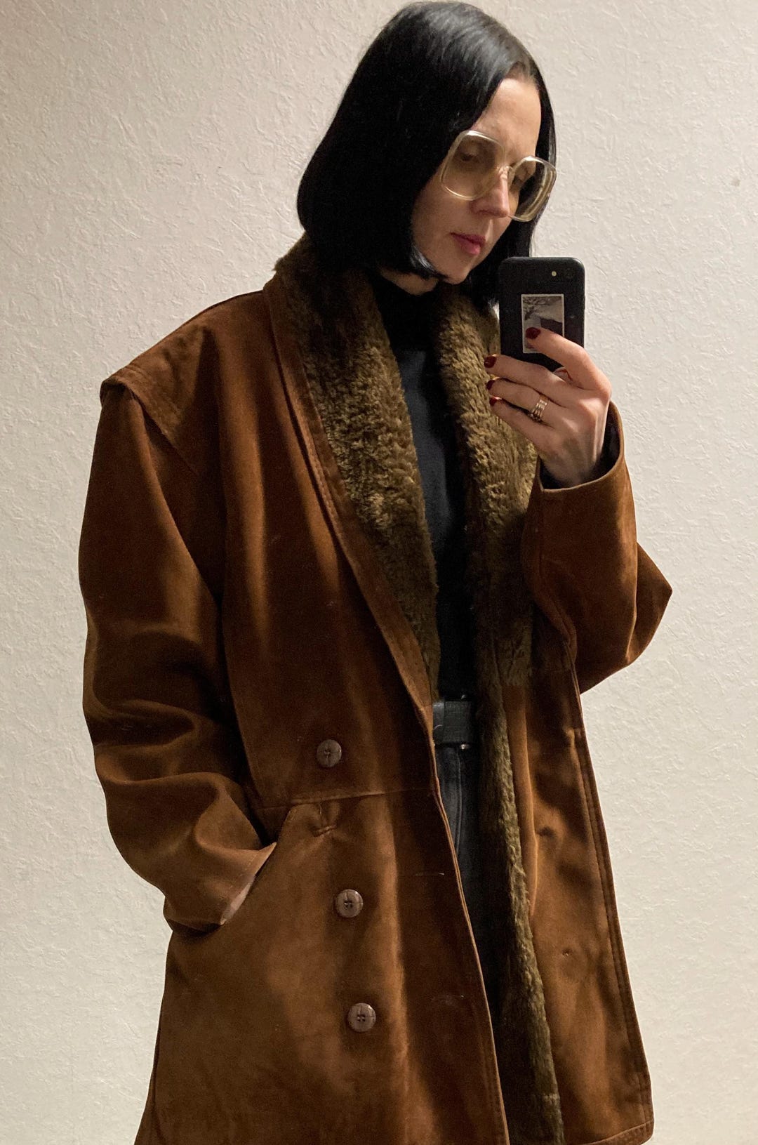 Buy Vintage 1980s Brown Faux Suede Jacket With Faux Fur Lining