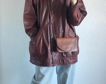 Vintage Brown Leather Crossbody Shoulder Bag
