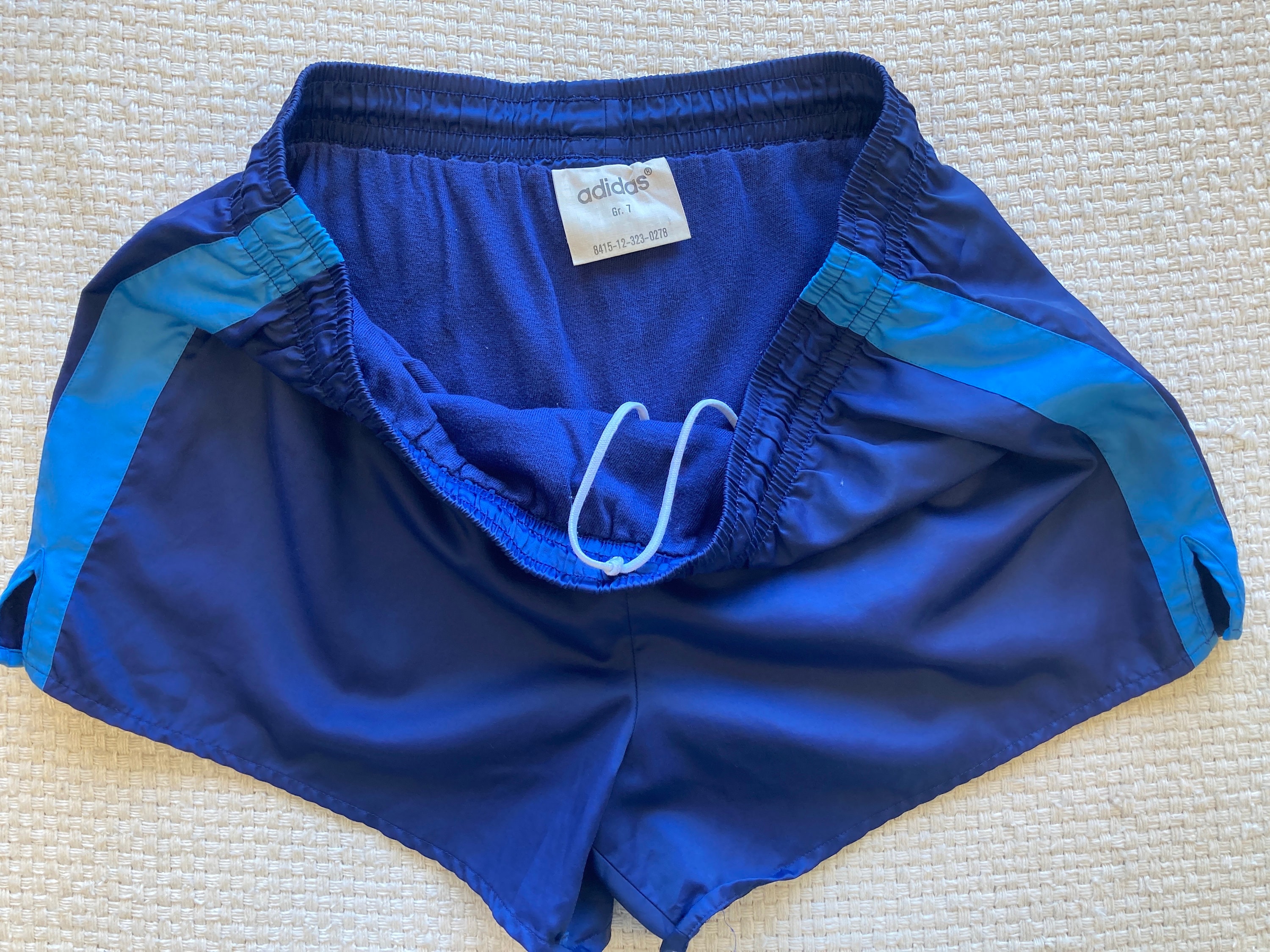 Vintage Adidas Shorts in Navy Blue and Light Blue Stripes