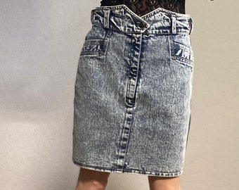 Vintage Acid Wash Denim Skirt 1980s size S