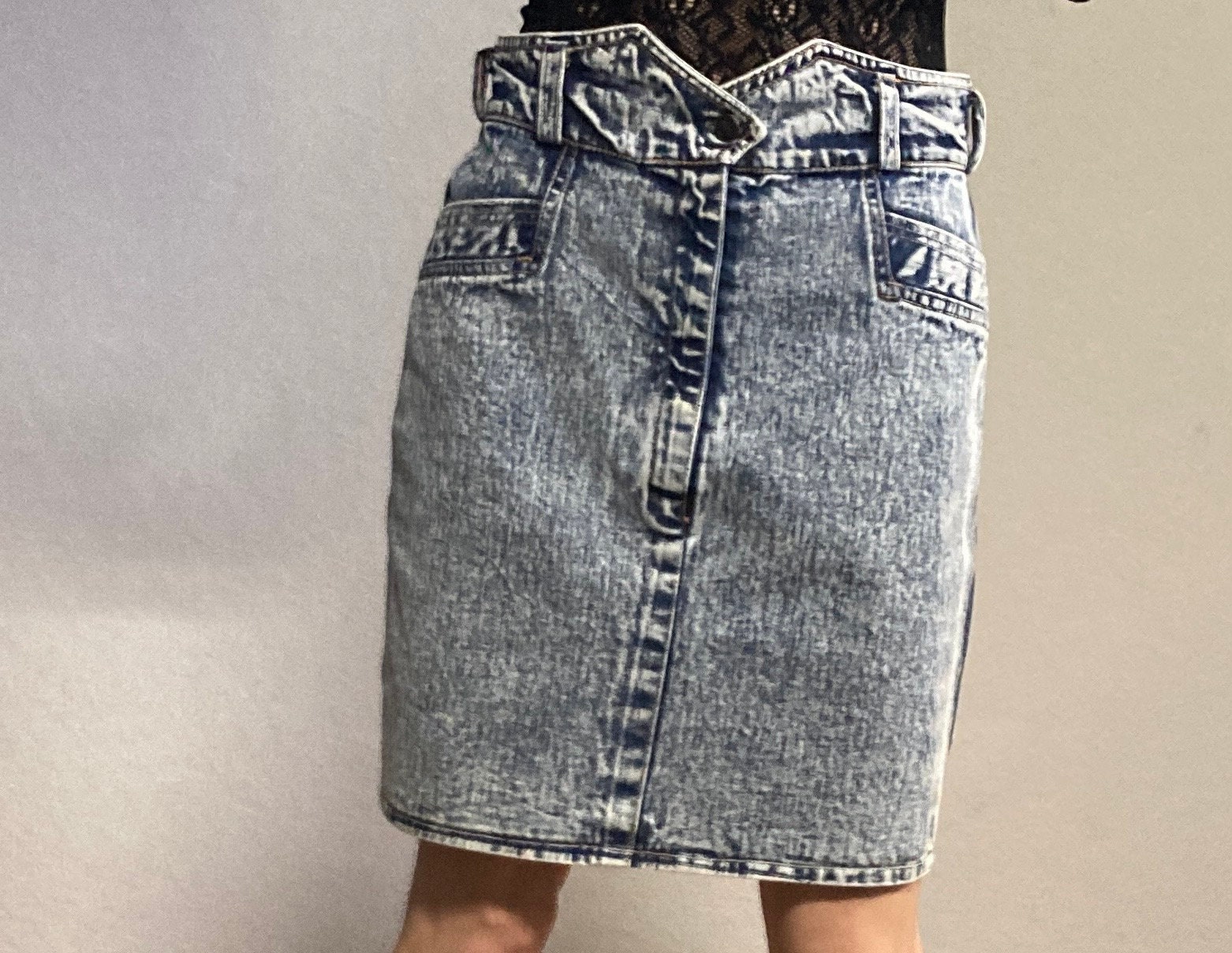 Vintage Acid Wash Denim Skirt 1980s Size S - Etsy