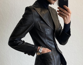 Vintage Dark Brown Leather Blazer Jacket from 1970s by Fritala Size S