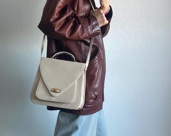 Vintage Ivory White Faux Leather Top Handle Shoulder Bag