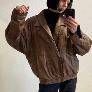Blouson aviateur unisexe marron en cuir souple vintage avec manches amovibles des années 1980 par Machiavelli en cuir taille M