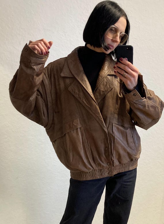 Vintage Brown Leather Bomber Jacket With Removable Sleeves - 1980s
