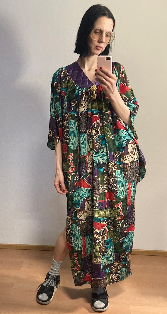 Vintage Loose Colourful Abstract Pattern Dress 1980s