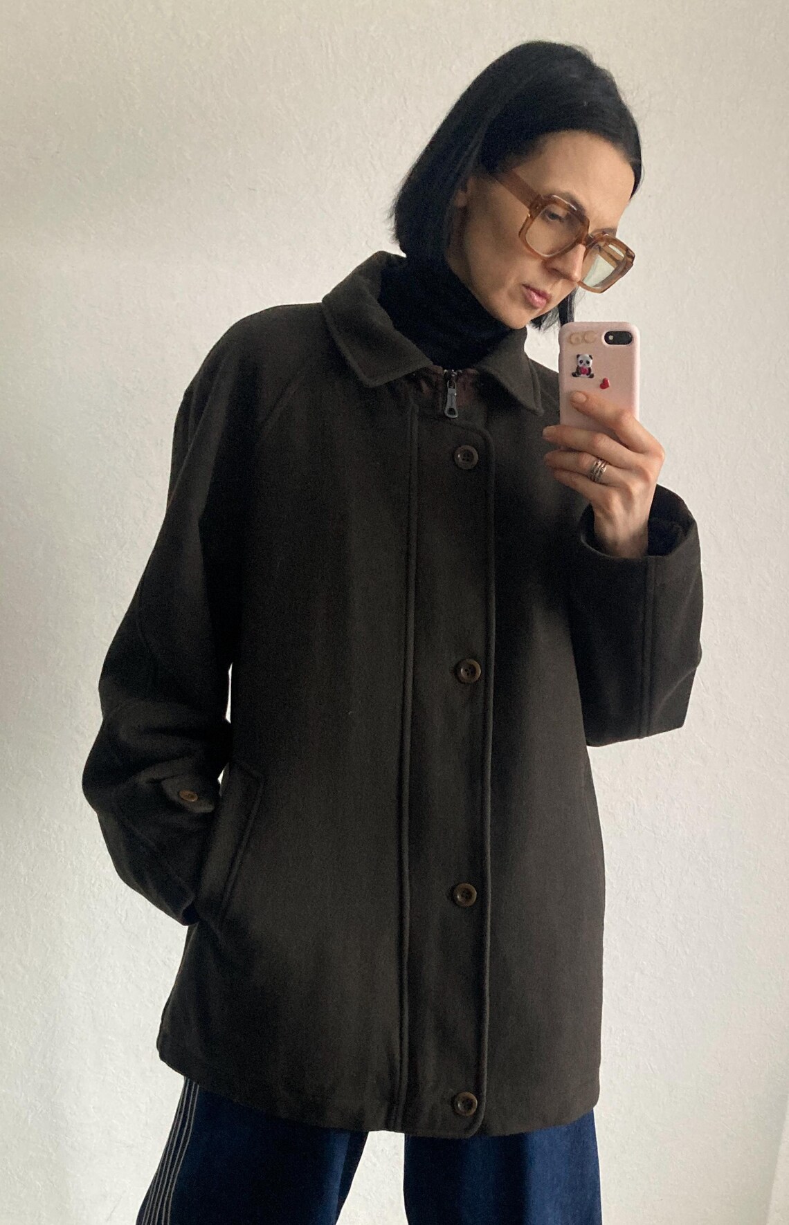 Vintage Dark Military Khaki Green Short Wool Coat– Size M, foto 1 de 5