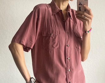 Camicetta vintage in seta rosa degli anni '90 - Taglia S/M