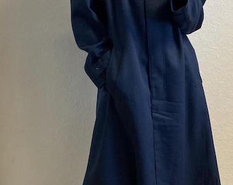 Vintage Claude Harvey Navy Blue Trench Coat from 1980s