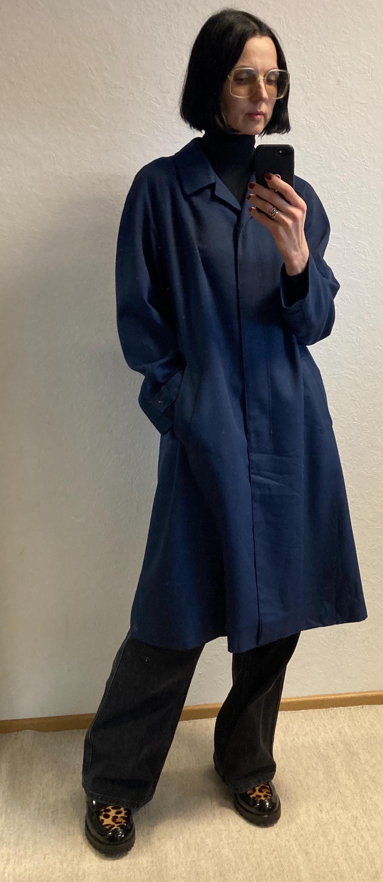 80sヴィンテージ【アメリカ古着❗️】超美品！ウール　ロングコートネイビー紺色 1980年代のヴィンテージ クロード ハーヴェイ ネイビーブルー トレンチ