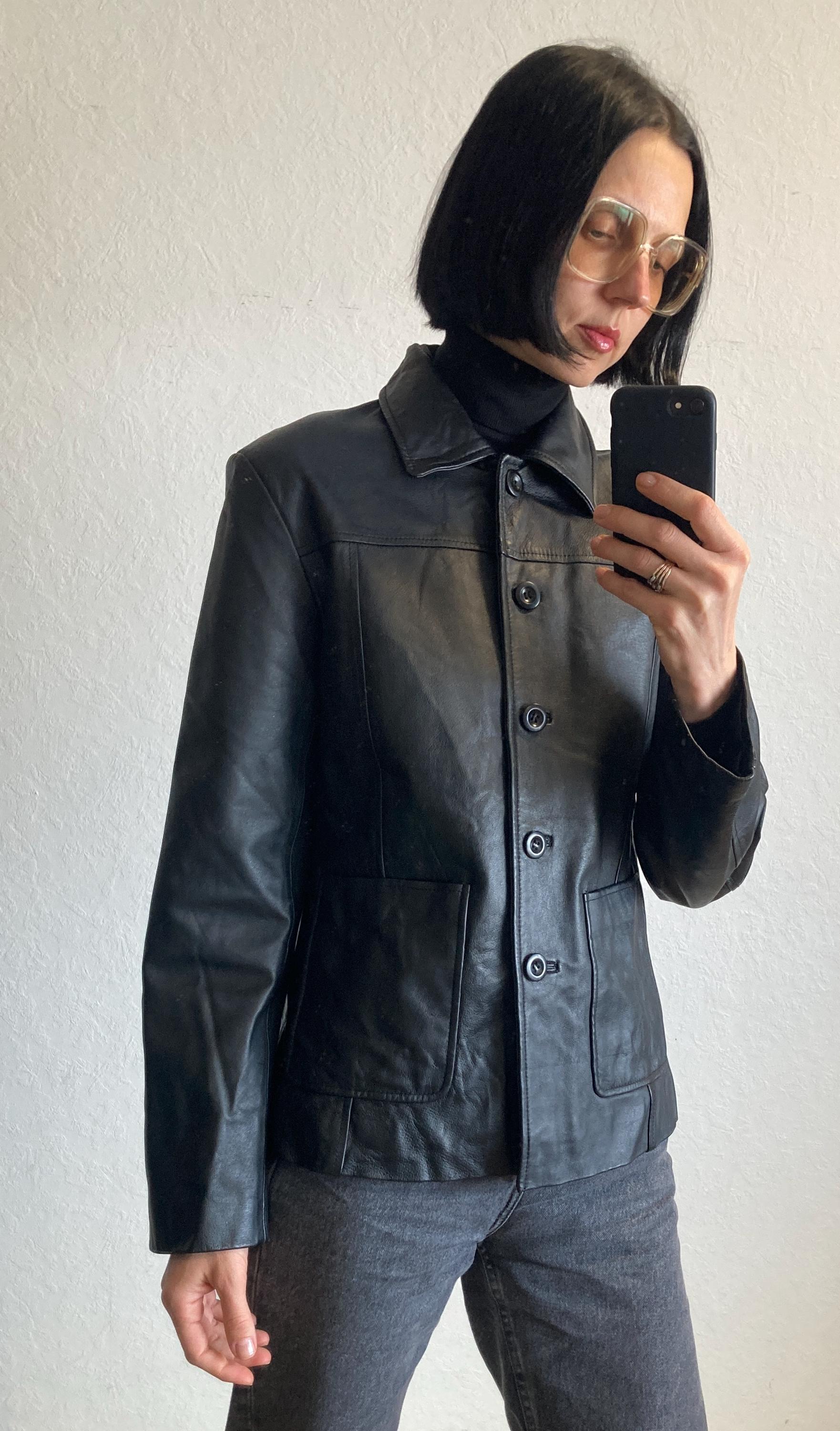 Vintage Black Leather Jacket From 1990s Size S - Etsy