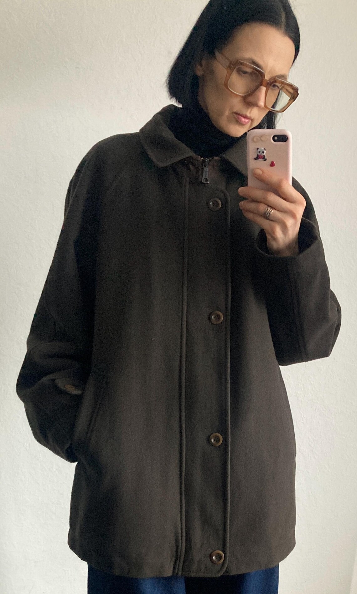 Vintage Dark Military Khaki Green Short Wool Coat– Size M, foto 2 de 5