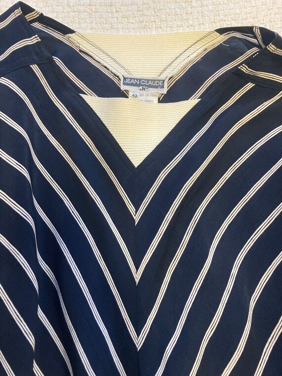 Vintage Jean Claude Navy Blue White Striped Visco… - image 10