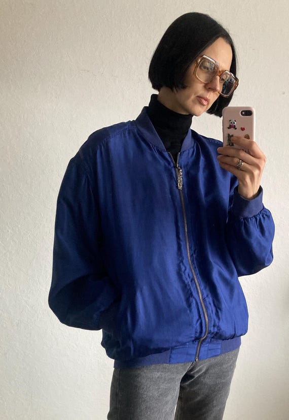 Vintage Blue Silk Bomber Jacket From 1980s - Size M - Etsy Israel