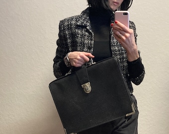 Vintage Black Faux Leather Briefcase 70s 80s