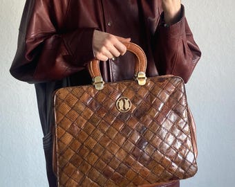 Vintage Brown Faux Leather Top Handle Briefcase Bag
