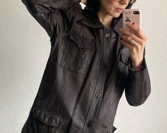 Vintage Dark Brown Leather Jacket – Size S/M