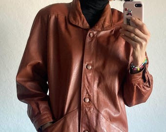 Vintage 1980s Brown Leather Blazer Jacket (Size S)