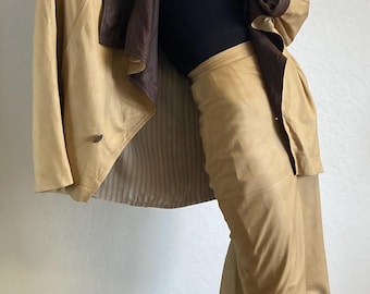 Conjunto de chaqueta de cuero y falda tubo vintage de los años 80 - Amarillo mostaza, talla S