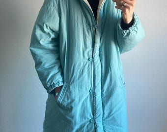 Vintage Long Cyan Winter Coat – Size S/M