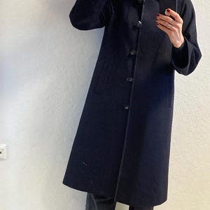 Vintage Long Dark Navy Blue Wool Coat from 1980s by Del Mod Size S