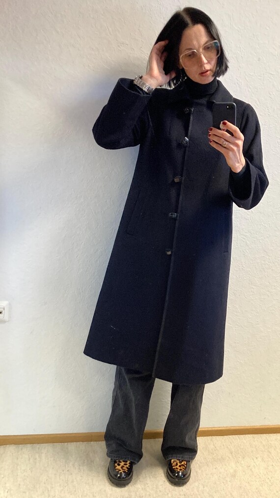 Vintage Langer Dunkelblauer Wollmantel aus 1980er Jahren von Del