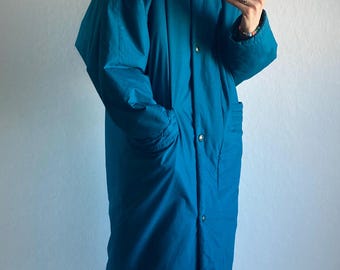 Vintage Long Teal Winter Coat – Size S