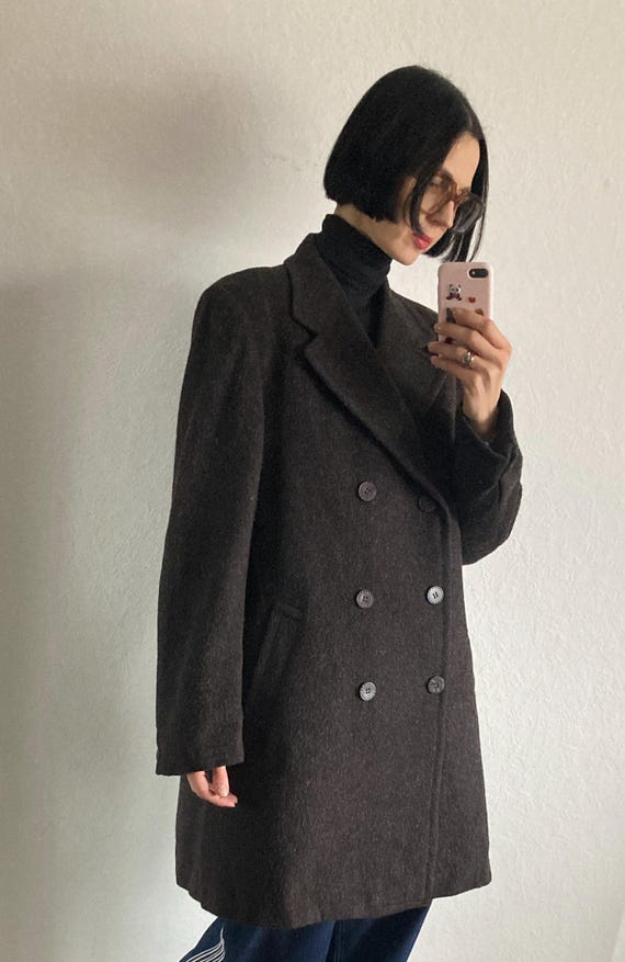 Vintage Unisex Brown Wool Coat from 1970s - Size M