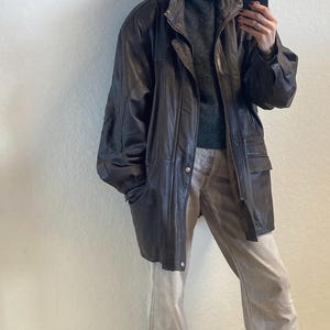 Vintage Westbury Oversized Long Brown Leather Jacket From 1990s