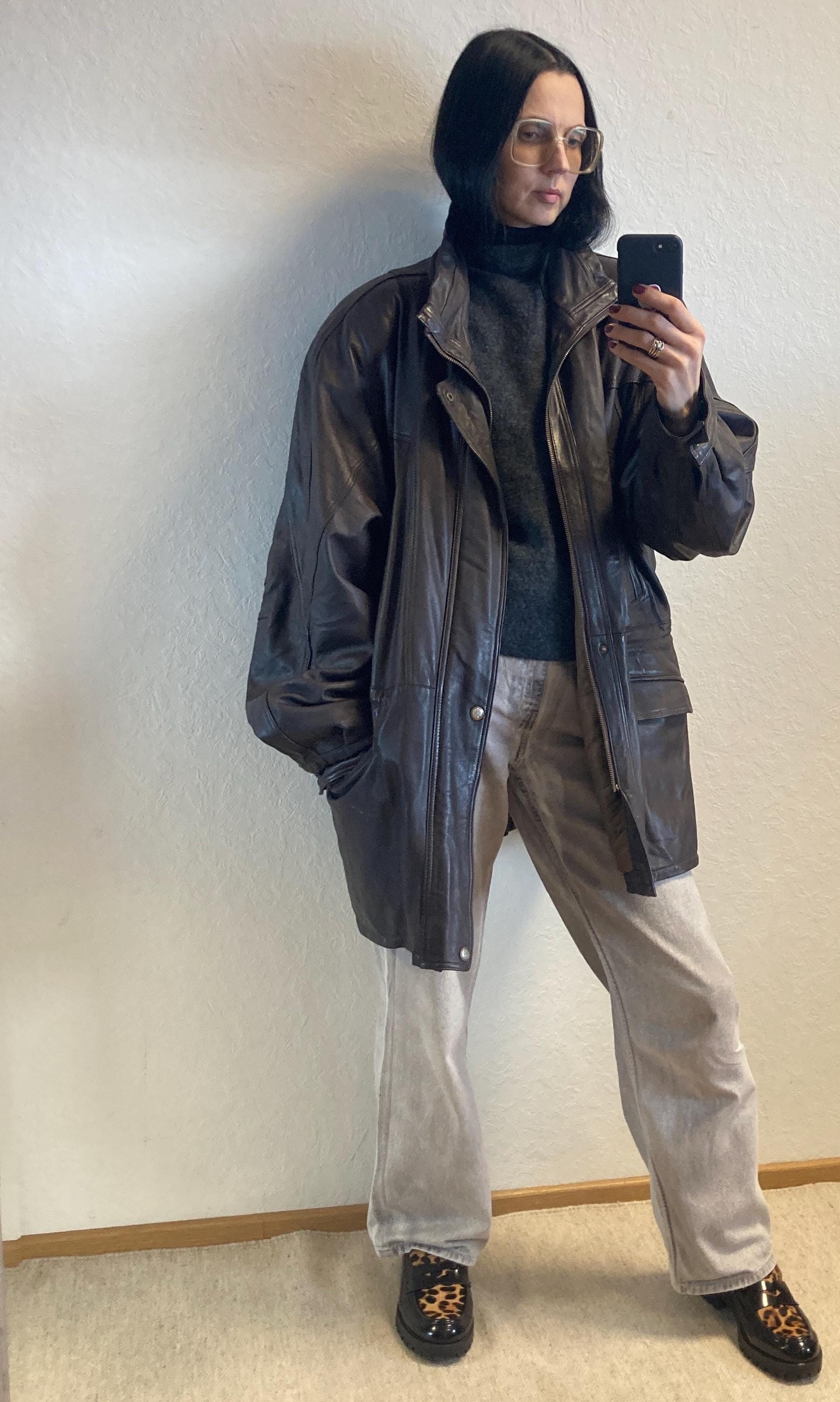 Vintage Westbury Oversized Long Brown Leather Jacket From 1990s 