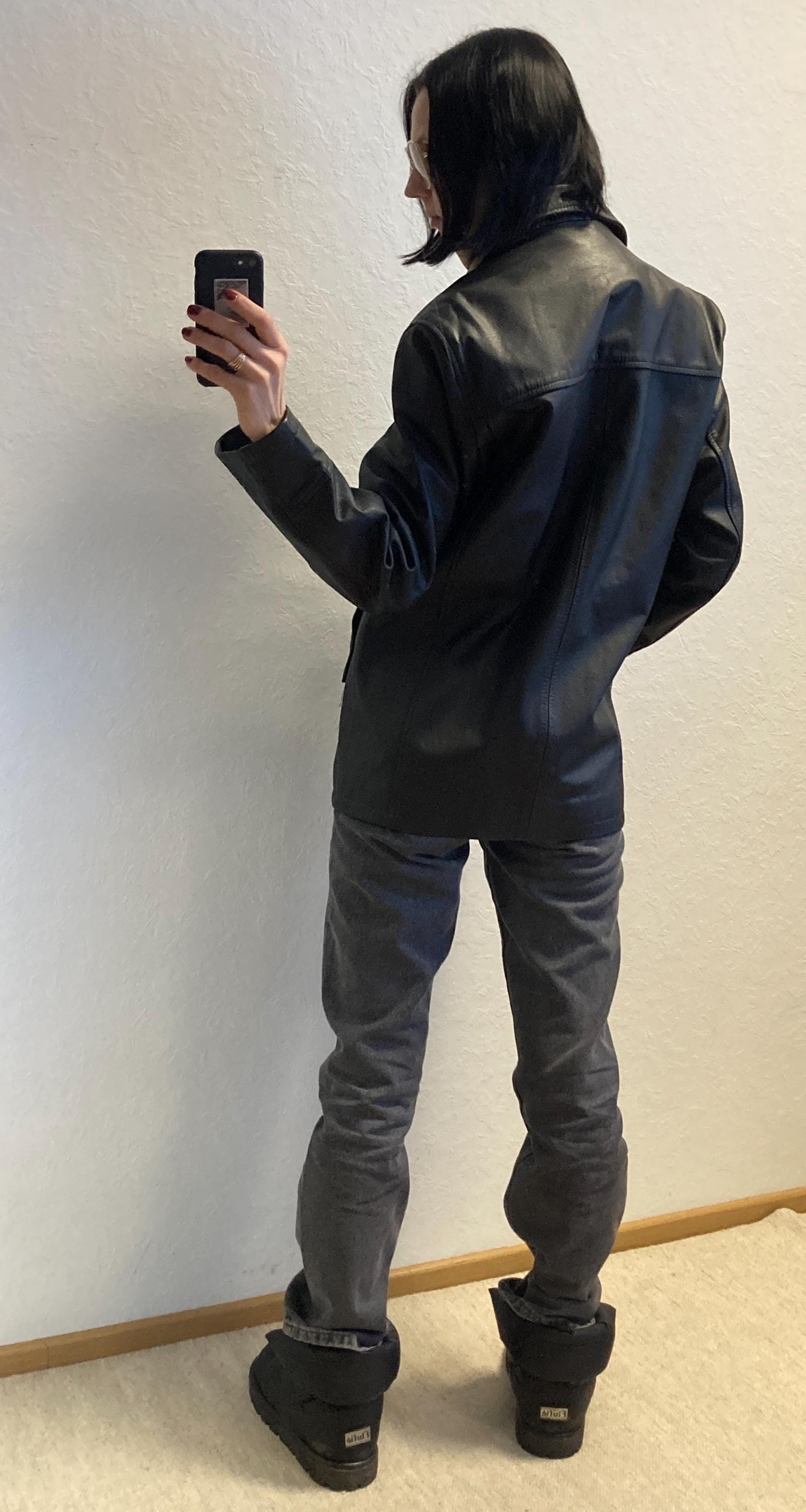Vintage Unisex Black Shirt Style Leather Jacket From 1980s