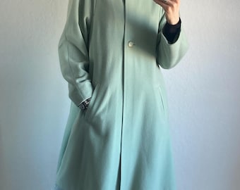 Vintage Pastel Cyan Light Cashmere Wool Coat – Size S/M
