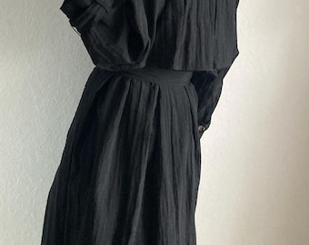 Vintage Long Black Nylon Trench Coat - Size M/L