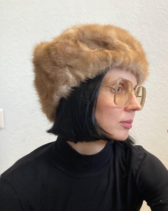 Vintage Real Fur Hat | Soft Brown Fur Winter Hat | Classic Cold-Weather Style Vintage Mink Fur Hat: Mid Century Brown Winter Hat, Size  main image 2