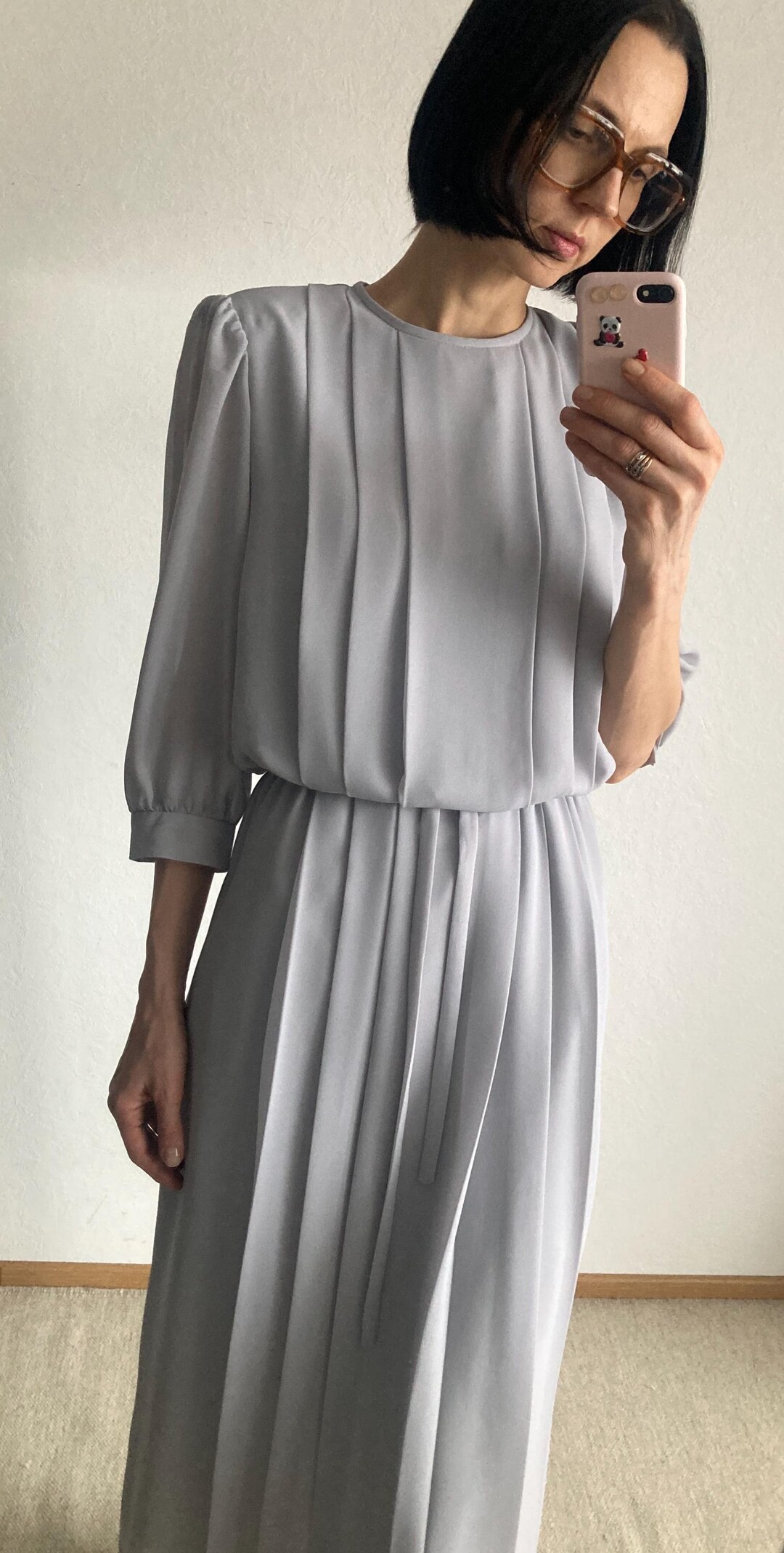 Vintage Grey Pleated Maxi Dress – Size S/M - Etsy