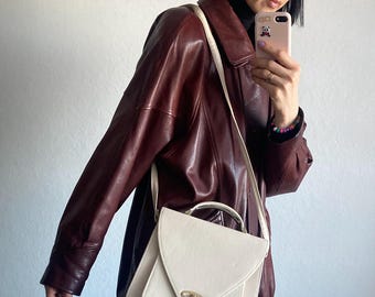 Vintage Ivory White Faux Leather Top Handle Shoulder Bag