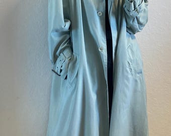 Vintage Pastel Blue Gray Silky Trench Coat From 1980s