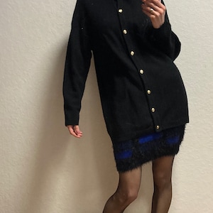 Vintage Angora Wool Cardigan Monochrome Embroidery