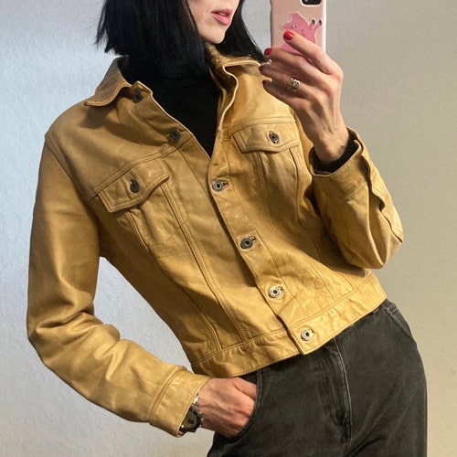 Vintage Unisex Black Shirt Style Leather Jacket From 1980s