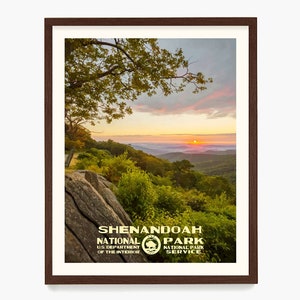 Affiche du parc national de Shenandoah, art mural Shenandoah, paysage inspiré de la WPA, sentier des Appalaches, décoration d'intérieur de Virginie, cadeau pour routard