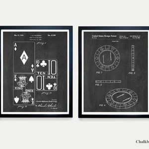 Arte de parede de patente de pôquer, pôster de pôquer, patente de cartas de baralho, decoração de cassino, pôster de blackjack, arte de sala de jogos