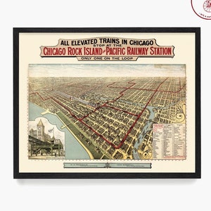 Mapa del tren elevado de Chicago, póster de Chicago, arte mural de Chicago, decoración del hogar de Chicago