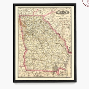 Georgia Map, GA Map Art, Map Decor, State Map, Georgia Art, Georgia Decor, Georgia Wall Art, Old Map, Map Wall Decor, Georgia, Home Decor