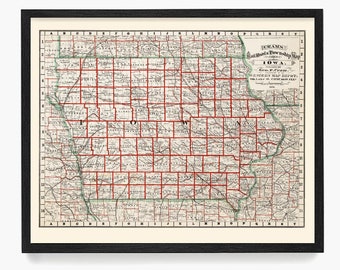 Iowa State Map Art Print: Vintage Style Home Decor