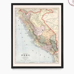 Peru kaart muurkunst, Peruaanse kunst, Peru poster, vintage Peru, Zuid-Amerikaans woondecoratie, Peru reisposter