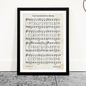 Affiche de cantiques Come Thou Fount – art mural vintage de musique de cantiques, décoration chrétienne, impression de foi inspirante, cadeau de culte