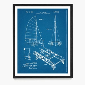Catamaran Patent Wall Art, Sailing Patent Poster, Sailboat Diagram, Nautical Theme Decor, Sailor Gift