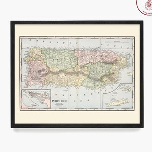 Puerto Rico Map, Vintage Puerto Rico Wall Art, Puerto Rico Travel Poster Gift, San Juan Poster, Puerto Rico Home Decor
