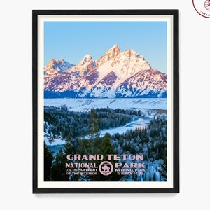 Grand Teton Nationalpark Poster, Wandkunst im WPA-Stil, Wyoming Wohnkultur, Grand Teton Landschaftskunst