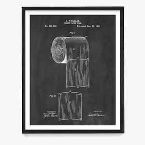 Póster de patente de papel higiénico, arte divertido para la pared del baño, decoración elegante para el baño, ideas para renovar el baño